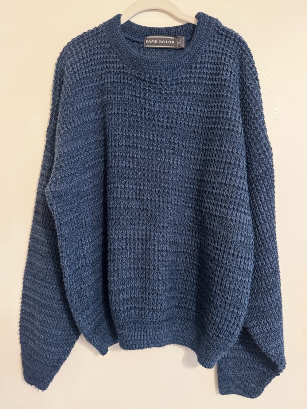David Taylor Navy Blue Chunky Knit Pullover Sweater